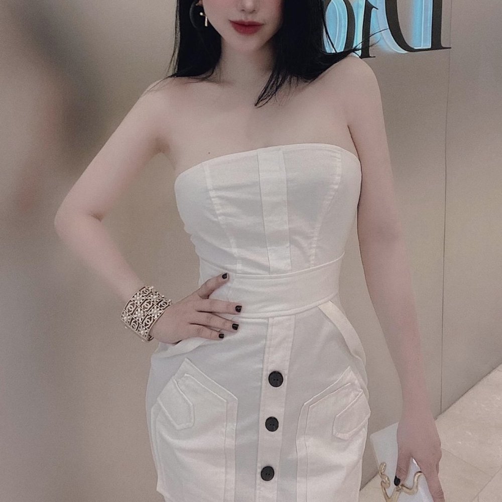 Pencil fitted woven tube midi dress white size Small